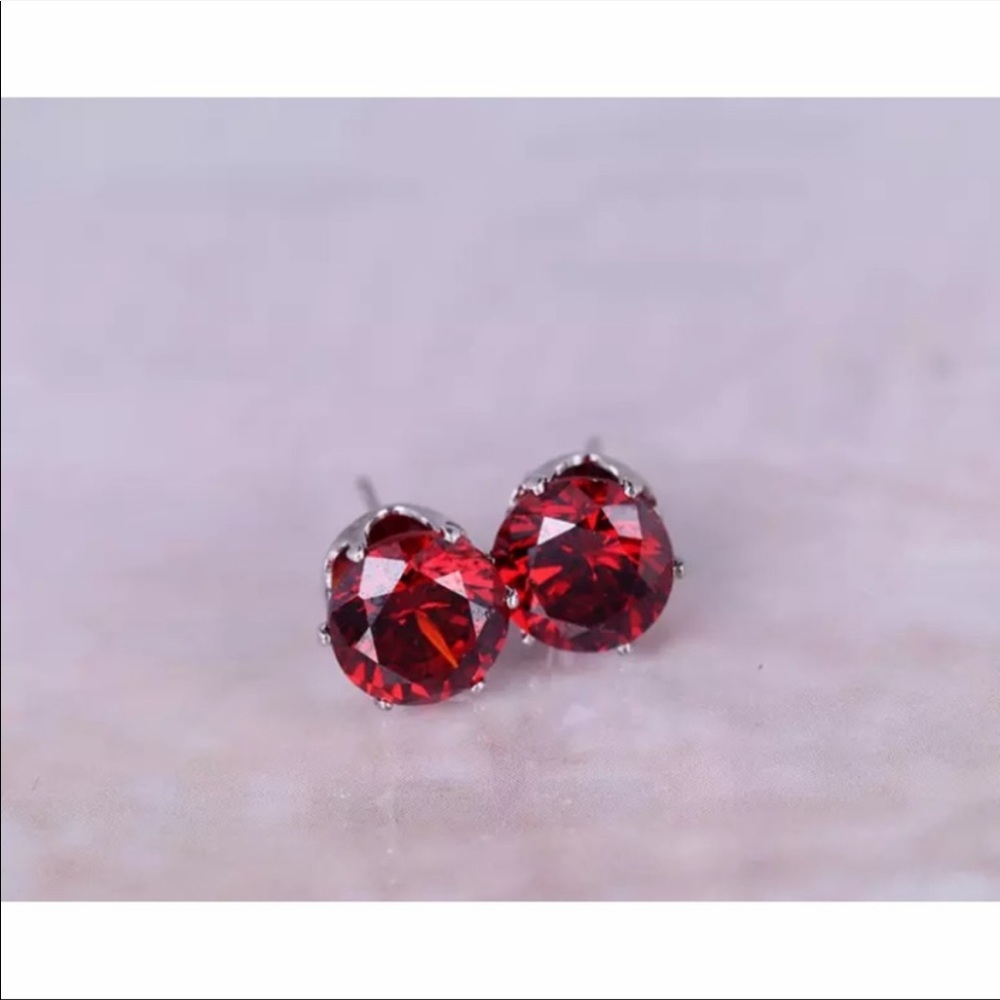 💖 Hypoallergenic Stainless Steel Cubic Zirconia Garnet Earrings 5mm NEW
